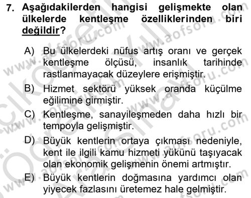 Kentleşme ve Konut Politikaları Dersi 2025 - 2026 Yılı (Vize) Ara Sınav Soruları 7. Soru