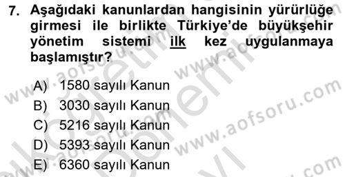 Kentleşme ve Konut Politikaları Dersi 2025 - 2026 Yılı (Final) Dönem Sonu Sınav Soruları 7. Soru