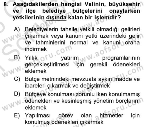 Kentleşme ve Konut Politikaları Dersi 2025 - 2026 Yılı (Final) Dönem Sonu Sınav Soruları 8. Soru