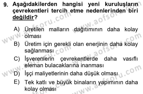 Kentleşme ve Konut Politikaları Dersi 2025 - 2026 Yılı (Final) Dönem Sonu Sınav Soruları 9. Soru