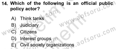 Public Policy Dersi 2023 - 2024 Yılı (Vize) Ara Sınav Soruları 14. Soru