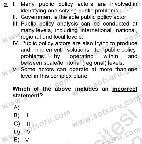 Public Policy Dersi 2023 - 2024 Yılı (Vize) Ara Sınav Soruları 2. Soru