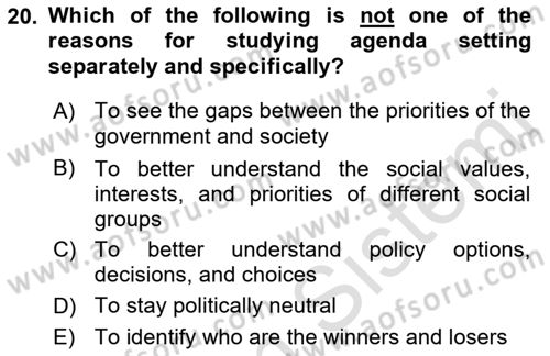 Public Policy Dersi 2023 - 2024 Yılı (Vize) Ara Sınav Soruları 20. Soru
