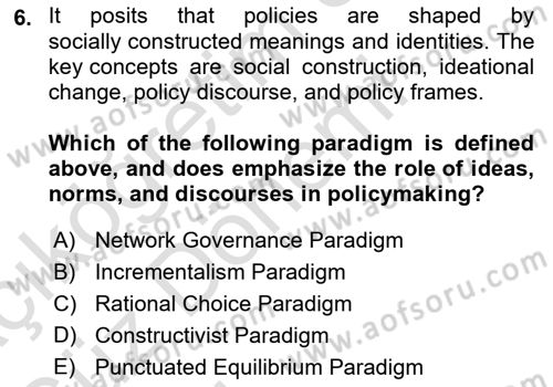 Public Policy Dersi 2023 - 2024 Yılı (Vize) Ara Sınav Soruları 6. Soru