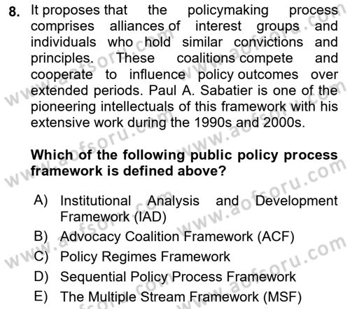 Public Policy Dersi 2023 - 2024 Yılı (Vize) Ara Sınav Soruları 8. Soru