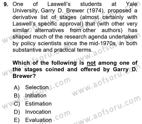 Public Policy Dersi 2023 - 2024 Yılı (Vize) Ara Sınav Soruları 9. Soru