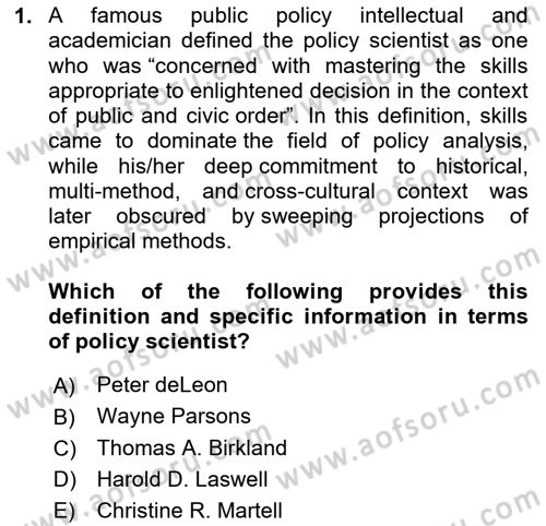 Public Policy Dersi 2024 - 2025 Yılı (Vize) Ara Sınav Soruları 1. Soru