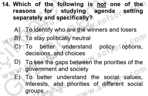 Public Policy Dersi 2024 - 2025 Yılı (Vize) Ara Sınav Soruları 14. Soru