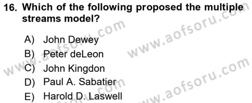 Public Policy Dersi 2024 - 2025 Yılı (Vize) Ara Sınav Soruları 16. Soru