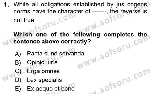 International Law Dersi 2023 - 2024 Yılı (Vize) Ara Sınav Soruları 1. Soru