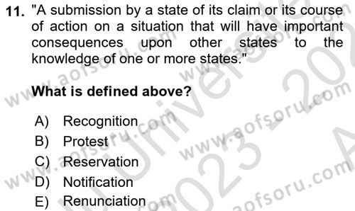 International Law Dersi 2023 - 2024 Yılı (Vize) Ara Sınav Soruları 11. Soru