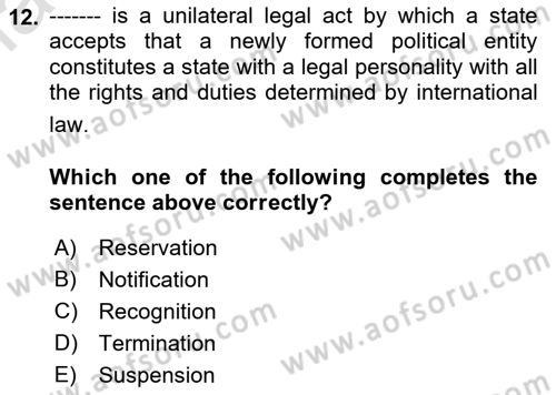 International Law Dersi 2023 - 2024 Yılı (Vize) Ara Sınav Soruları 12. Soru