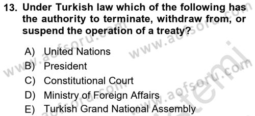 International Law Dersi 2023 - 2024 Yılı (Vize) Ara Sınav Soruları 13. Soru