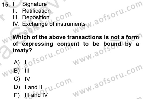 International Law Dersi 2023 - 2024 Yılı (Vize) Ara Sınav Soruları 15. Soru