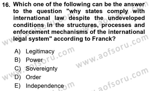 International Law Dersi 2023 - 2024 Yılı (Vize) Ara Sınav Soruları 16. Soru