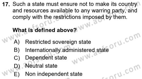 International Law Dersi 2023 - 2024 Yılı (Vize) Ara Sınav Soruları 17. Soru