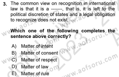 International Law Dersi 2023 - 2024 Yılı (Vize) Ara Sınav Soruları 3. Soru