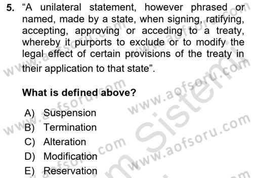 International Law Dersi 2023 - 2024 Yılı (Vize) Ara Sınav Soruları 5. Soru