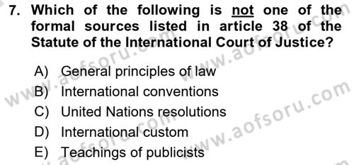 International Law Dersi 2023 - 2024 Yılı (Vize) Ara Sınav Soruları 7. Soru