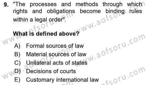 International Law Dersi 2023 - 2024 Yılı (Vize) Ara Sınav Soruları 9. Soru