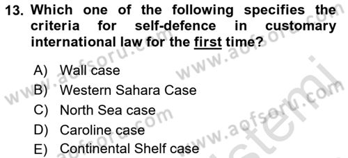 International Law Dersi Dönem Sonu Sınavı Deneme Sınav Soruları 13. Soru