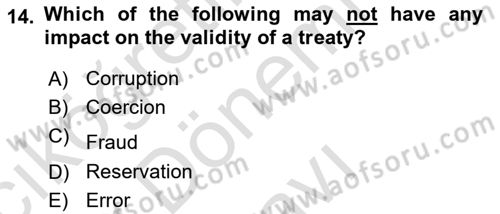 International Law Dersi Dönem Sonu Sınavı Deneme Sınav Soruları 14. Soru