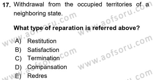 International Law Dersi Dönem Sonu Sınavı Deneme Sınav Soruları 17. Soru