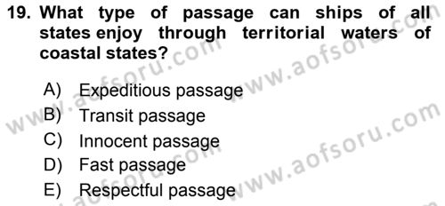 International Law Dersi Dönem Sonu Sınavı Deneme Sınav Soruları 19. Soru
