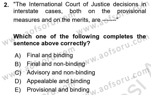 International Law Dersi Dönem Sonu Sınavı Deneme Sınav Soruları 2. Soru