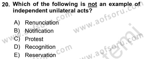 International Law Dersi Dönem Sonu Sınavı Deneme Sınav Soruları 20. Soru