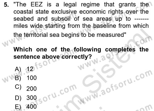 International Law Dersi Dönem Sonu Sınavı Deneme Sınav Soruları 5. Soru