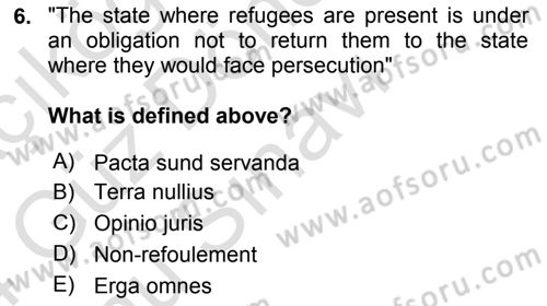 International Law Dersi Dönem Sonu Sınavı Deneme Sınav Soruları 6. Soru