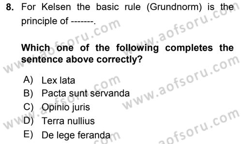 International Law Dersi Dönem Sonu Sınavı Deneme Sınav Soruları 8. Soru