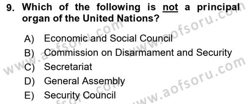 International Law Dersi Dönem Sonu Sınavı Deneme Sınav Soruları 9. Soru