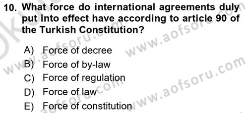 International Law Dersi 2023 - 2024 Yılı Yaz Okulu Sınav Soruları 10. Soru