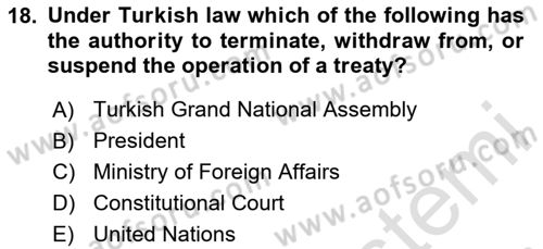 International Law Dersi 2023 - 2024 Yılı Yaz Okulu Sınav Soruları 18. Soru