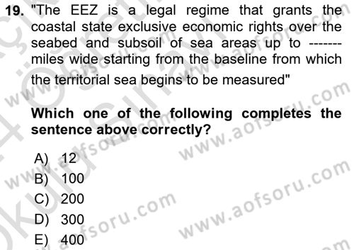 International Law Dersi 2023 - 2024 Yılı Yaz Okulu Sınav Soruları 19. Soru