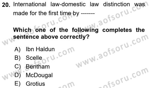 International Law Dersi 2023 - 2024 Yılı Yaz Okulu Sınav Soruları 20. Soru