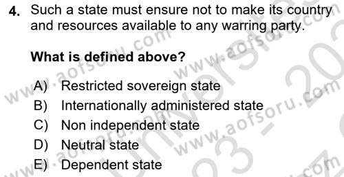 International Law Dersi 2023 - 2024 Yılı Yaz Okulu Sınav Soruları 4. Soru