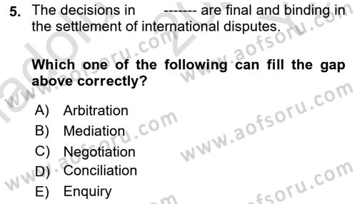 International Law Dersi 2023 - 2024 Yılı Yaz Okulu Sınav Soruları 5. Soru