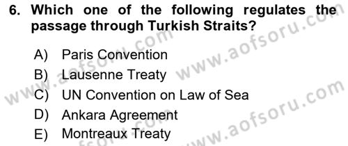 International Law Dersi 2023 - 2024 Yılı Yaz Okulu Sınav Soruları 6. Soru