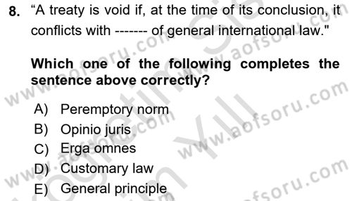International Law Dersi 2023 - 2024 Yılı Yaz Okulu Sınav Soruları 8. Soru