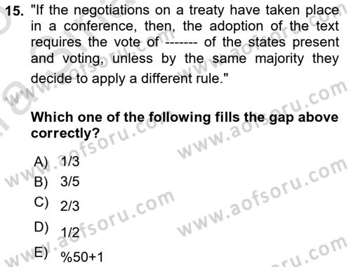 International Law Dersi 2024 - 2025 Yılı (Vize) Ara Sınav Soruları 15. Soru