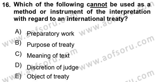 International Law Dersi 2024 - 2025 Yılı (Vize) Ara Sınav Soruları 16. Soru