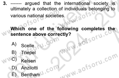 International Law Dersi 2024 - 2025 Yılı (Vize) Ara Sınav Soruları 3. Soru