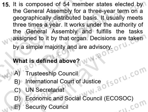 International Law Dersi 2024 - 2025 Yılı (Final) Dönem Sonu Sınav Soruları 15. Soru