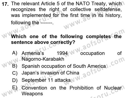 International Law Dersi Dönem Sonu Sınavı Deneme Sınav Soruları 17. Soru