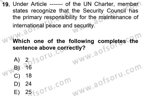 International Law Dersi Dönem Sonu Sınavı Deneme Sınav Soruları 19. Soru