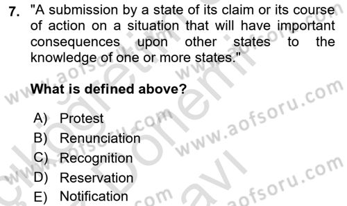 International Law Dersi Dönem Sonu Sınavı Deneme Sınav Soruları 7. Soru