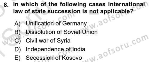 International Law Dersi Dönem Sonu Sınavı Deneme Sınav Soruları 8. Soru